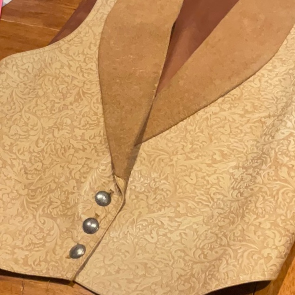 Leather Vest hand tooled Vintage size M Double D Ranch